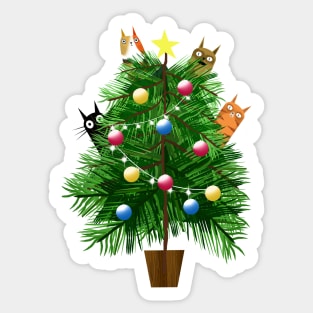 Christmas Tree and Cats Sticker